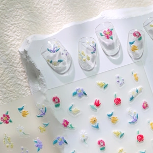 5D Embossed Nail Art Stickers 3D Relief Floral Decals Self Adhesive Ins Style DIY Manicure Micro Carved Fresh Sweet