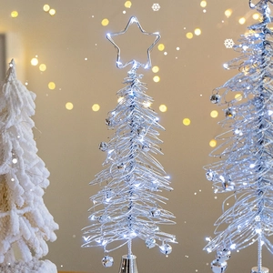 Luminous desktop Christmas tree with silver wire, flocking, and warm LED light strip