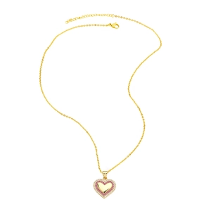 Gold-plated heart pendant necklace with pink and white cubic zirconia accents