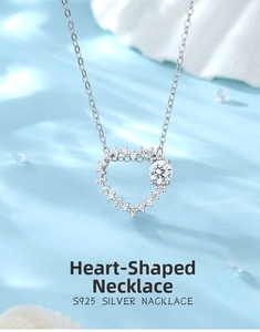 Makro-Detail der S925 Sterling Silber Herz Halskette mit Pavé-Steinen und rundem Diamant