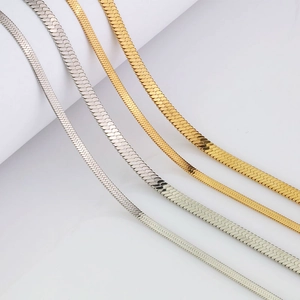 Flat herringbone snake chain necklace in 18k gold and silver stainless steel styles