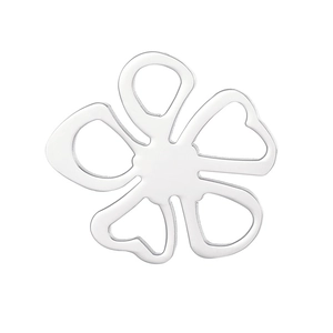 Detailed view of silver stainless steel five-leaf clover pendant with heart cut-outs