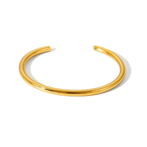 Minimalist 18K gold plated stainless steel open cuff bangle with a polished finish