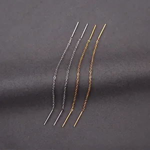 Minimalist 18K gold and silver plated titanium steel long chain tassel drop earrings