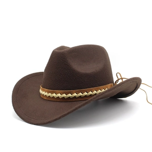 Chapeau De Cowboy Occidental À Large Bord Feutre Rétro Ethnique Protection Solaire Extérieur Chapeau De Cowgirl Avec Bande Tressée