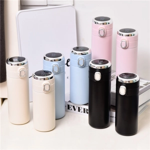 Smart LED temperature display stainless steel thermos cups in four matte pastel colors