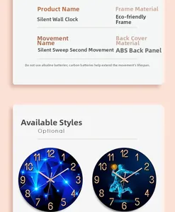 Detail of silent wall clock movement and ABS back cover for kid's room round wall clocks