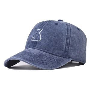 Vintage gewaschene dunkelblaue Baseballkappe mit minimalistischer weißer Katzenstickerei