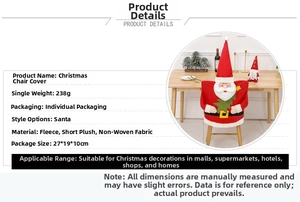 Detail of Santa Claus chair cover showing 238g weight and 27x19x10cm dimensions
