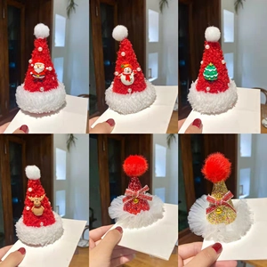 Pinces À Cheveux Bonnet De Noël Avec Peluche Paillettes Gaze Künstliche Perles Décoration Dessin Animé Père Noël Bonhomme De Neige
