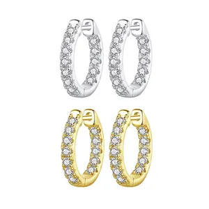 Luxury Moissanite 925 Sterling Silver Hoop Earrings For Women Round Pave Rhinestone Ear Buckle With GRA Certificate
