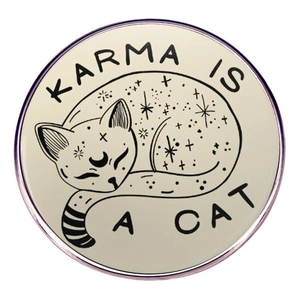 Artistic Cat Illustration Round Brooch Alloy Painted Metal Badge Karma Is A Cat Pattern Pins For Clothing Backpack Jewelry