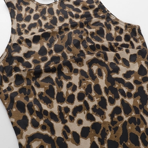 Detailed view of leopard print knit fabric on sexy slim fit sleeveless dress