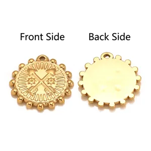 Pendentifs médaillons soleil Sagittaire dorés en acier inoxydable avec vue recto-verso