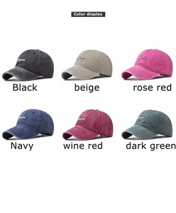 Detailed color display of vintage washed cotton baseball caps in six diverse muted tones