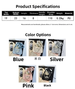 Detailed size specifications for the vintage dumpling bag with pearl chain and bow accents