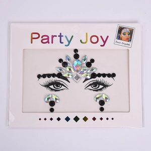 Iridescent face gems and black rivets adhesive jewels for festival makeup stickers