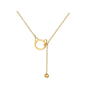 Minimalist gold cat tassel Y-shaped lasso necklace in polished stainless steel