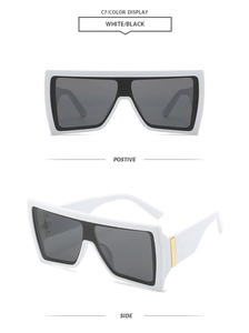 Front and 45-degree side view of white frame oversized modern chic sunglasses