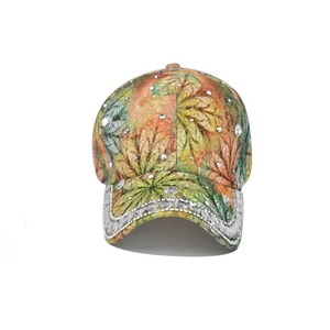 Fashion Women Leaf Floral Print Baseball Cap Luxury Rhinestone Lace Sun Hat Adjustable Outdoor Shading Shimmering Peak Cap