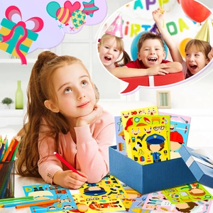 Girl creating DIY career puzzles with stickers, perfect as a birthday party gift set