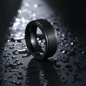 8mm black vacuum plated matte titanium steel ring with brushed finish and inner polish