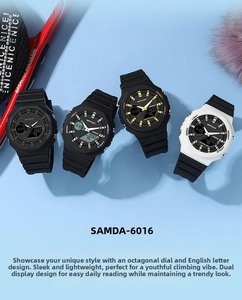 SANDA 6016 dual display sports watches in various colors with octagonal dial and rubber strap