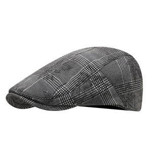 Classic black and white checkered ivy cap with detailed fabric texture for men