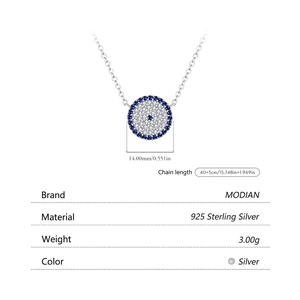 Elegant 925 sterling silver evil eye necklace featuring blue sapphire micro-pave stones