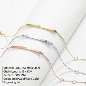 Three-piece set of 316L stainless steel geometric bar chain bracelets in gold and silver