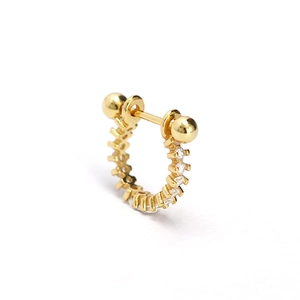 Golden S925 silver huggie earring with sparkling cubic zirconia pavé and screw back ball