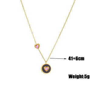 Detail of gold necklace with pink heart gems and 41+6cm chain length specifications