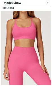 Detailed texture of seamless rose red yoga sports bra and high-waist leggings set