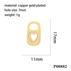 Detailed dimensions of heart-shaped 18K gold plated copper pendant 17mm x 11mm