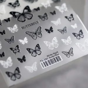 5D butterfly nail decals with black and white gradient designs for manicure art