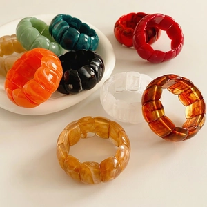 Chunky Acrylic Geometric Elastic Bracelet Fashion Resin Marble Textured Wide Bangle For Women Simple Elegant Retro Accessory