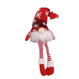 Gnomo di Natale luminoso in peluche con lunghe gambe a strisce e cappello con fiocchi di neve