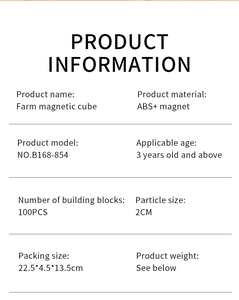 Detailed specifications table for 100-piece magnetic farm building block set for kids