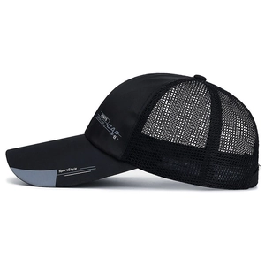 Men's breathable mesh baseball cap with extended visor and black polyester sport style fabric