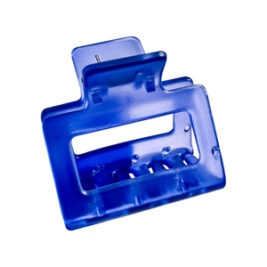 Matte navy blue rectangular hollow hair claw clip with frosted resin finish for women