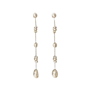 French vintage baroque pearl tassel earrings with long linear silver chain design