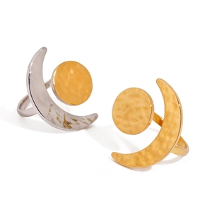 Minimalist sun and moon open rings with hammered texture in gold and silver finish