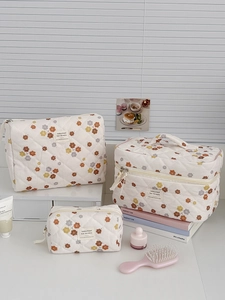 Große Kapazität Reise Kulturbeutel Tragbare Makeup Organizer Frauen Gesteppte Cord Blumen Tasche