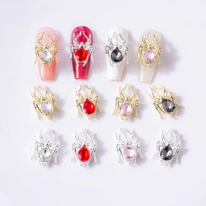 3D Spider Nail Charms Alloy Base Pear Rhinestone Gothic Punk Manicure Decoration Jewelry Accessories For Nail Art
