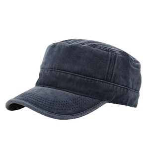 Vintage washed cotton cadet cap in dark grey with a flat top and stitched brim