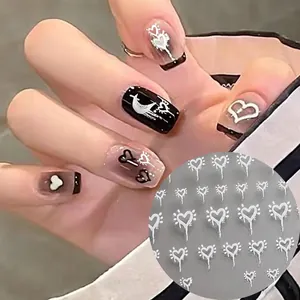 3D nail art stickers with white heart and moon patterns, retro gold foil design SO-173