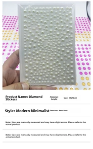 Detail of self-adhesive 11x16cm acrylic pearl stickers for face and nail DIY decoration