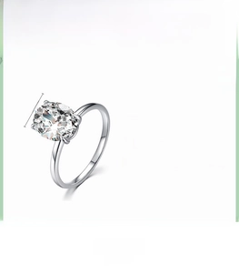 Macro shot of 925 sterling silver ring featuring an 8x10mm oval-cut cubic zirconia stone