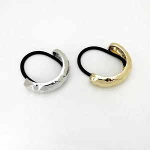 Gold and silver minimalist U-shape hammered metal hair rings with high elasticity bands