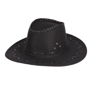 Chapeau de cowboy western noir classique avec coutures tressées et œillets d'aération
